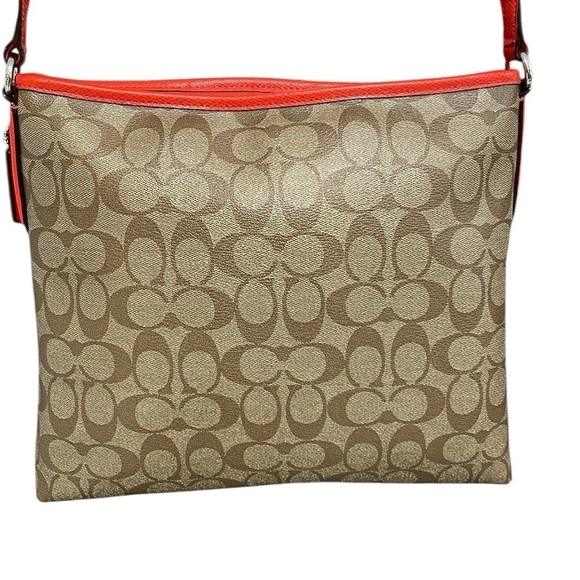 COACH Purse Shoulder Bag Crossbody Brown Red Coated Canvas Monogram Signature - Picture 6 of 13